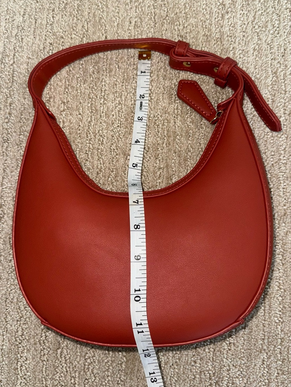 Meshki Alayna Curved Shoulder Handbag Sleek Sculpture Crescent-Shaped Spice Red - Picture 9 of 9